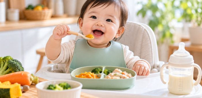 Lịch ăn dặm kết hợp uống sữa cho bé 6–12 tháng